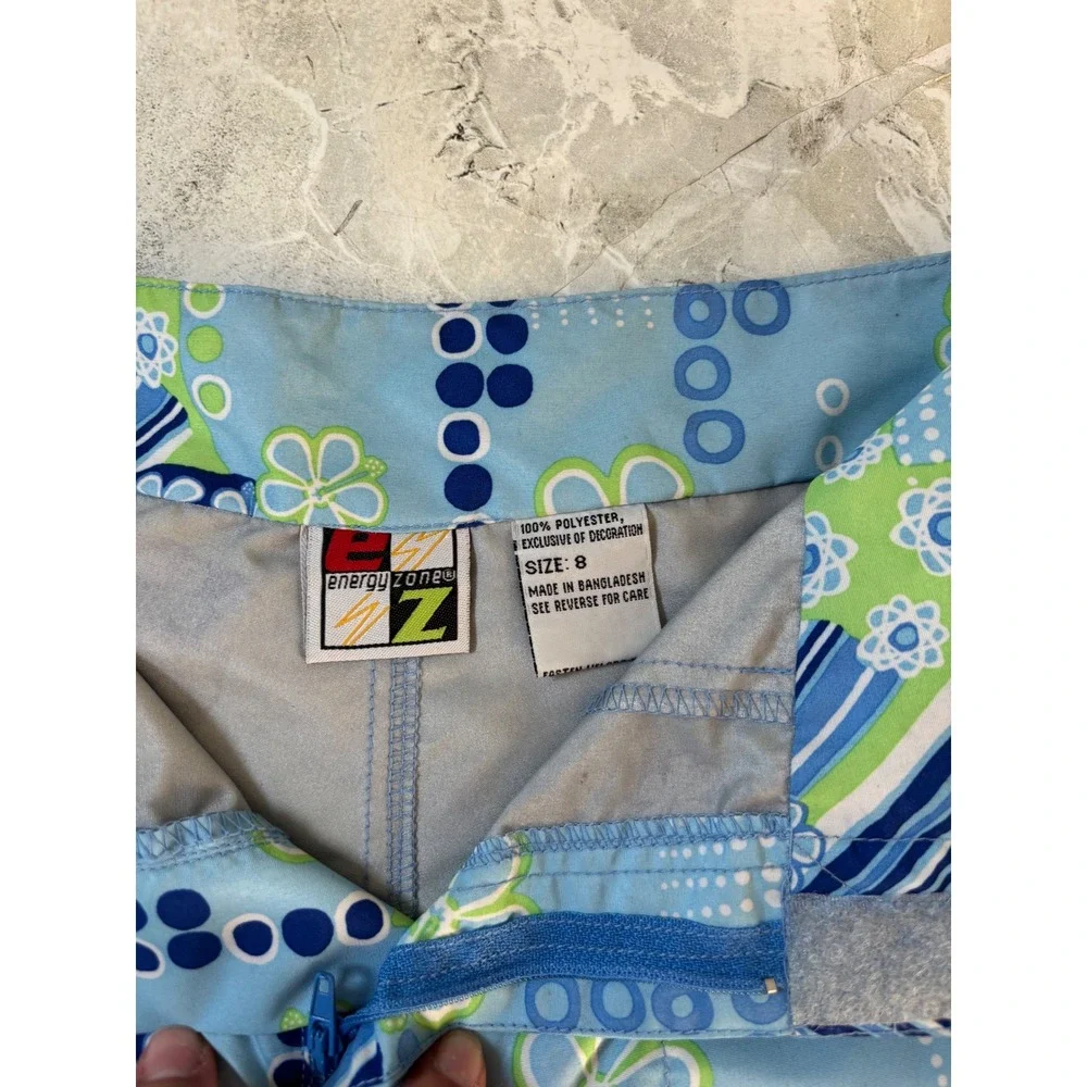 Y2K Energy Zone Girls Blue Floral Geometric‎ Board Shorts Swim Trunks Size 8